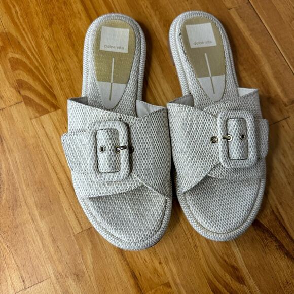 Dolce Vita Albey Slide Sandals Tweed Fabric Buckle Open Toe Size 8 - Picture 2 of 6